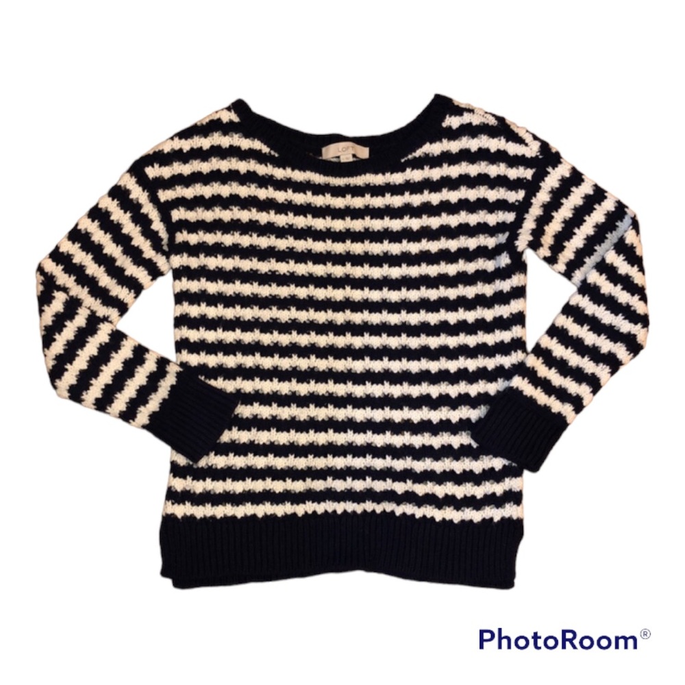 Loft Sweater Open Knit Navy and White Women’s Size Small